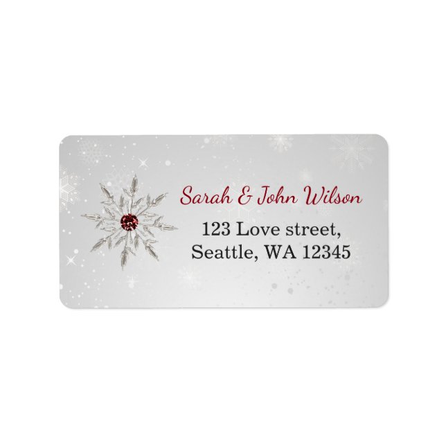 Étiquette silver red snowflakes return address label (Devant)