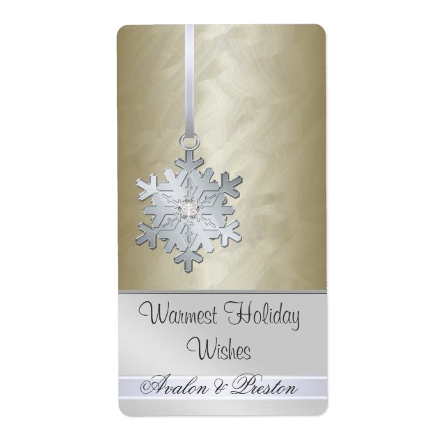 Étiquette Silver Snowflake Gold Jewel Vin de vacances (Devant)
