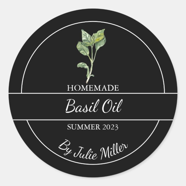 Étiquette simple à base d'huile de basilic fait ma (Devant)