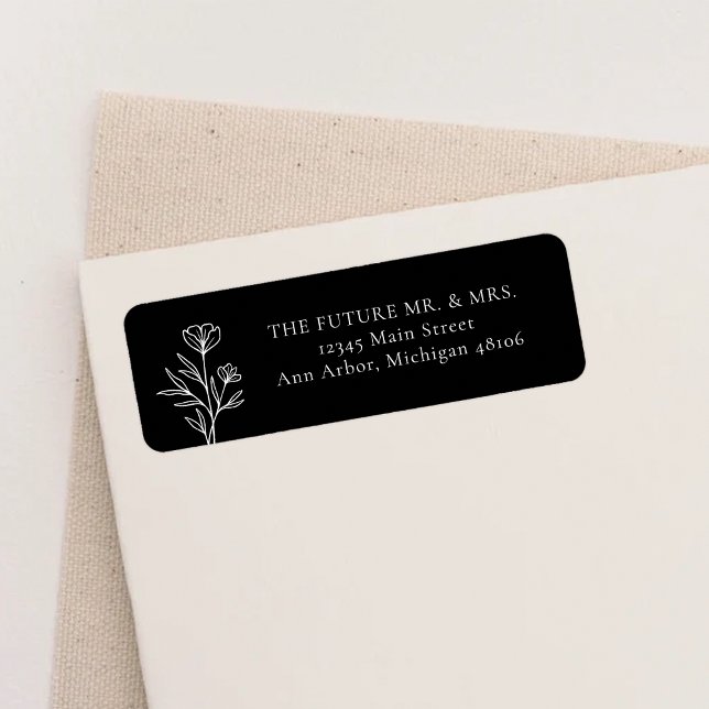 Étiquette Simple Adresse de Retour de Mariage Floral Moderne (Créateur téléchargé)