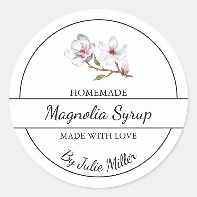 Étiquette simple au sirop de Magnolia fait maison (Devant)
