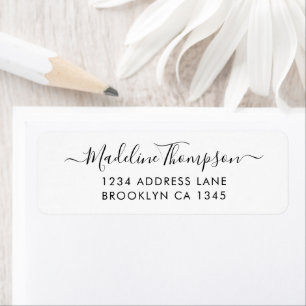 Étiquette Simple Basique Noir Blanc Élégant Script Girly Chi