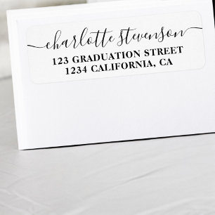 Étiquette Simple Black white script mailing graduation