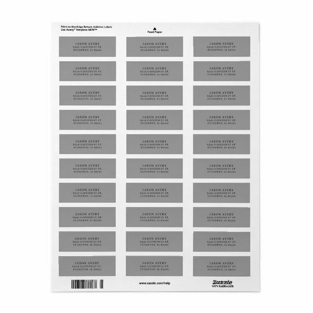 Étiquette Simple Classique Gris Texte d'adresse de retour ba (Feuille entière)