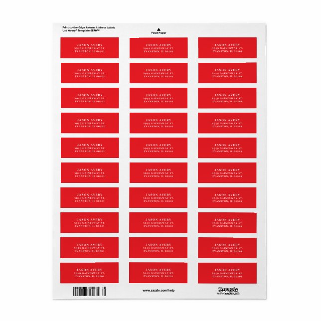 Étiquette Simple Classique Rouge Texte Basé sur l'adresse de (Feuille entière)