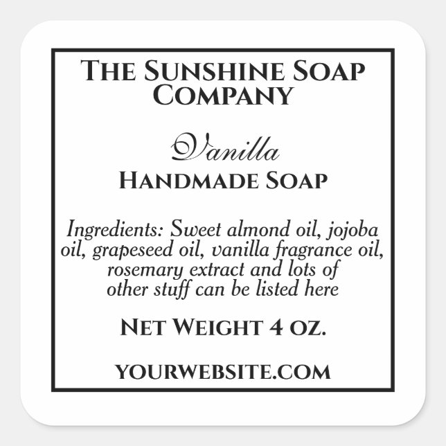 Étiquette simple de cosmétiques au savon blanc et  (Devant)
