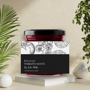 Étiquette simple de sauce tomate noire et blanche