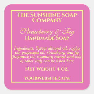 Étiquette simple de savon rose et jaune