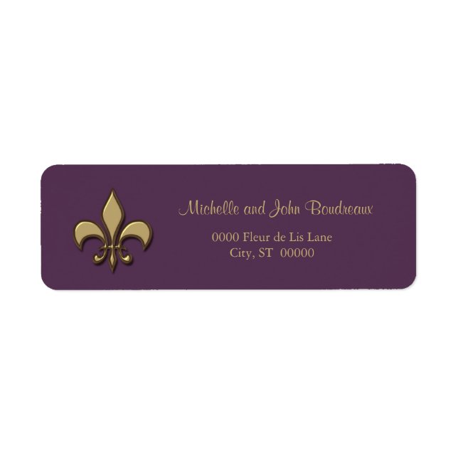 Étiquette Simple Elégance Or Purple Fleur de Lis (Devant)