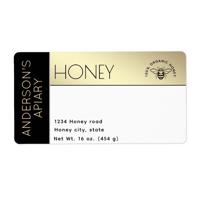 Étiquette Simple élégant bloc de couleur typographie miel (Devant)