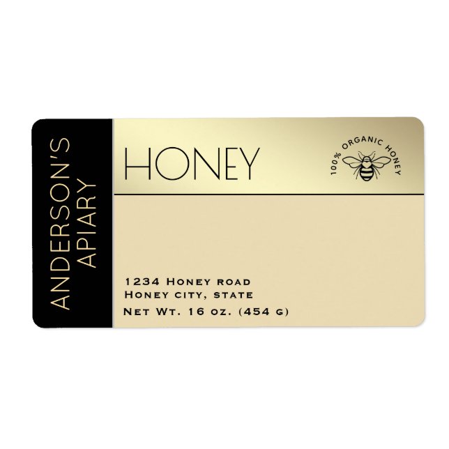 Étiquette Simple élégant bloc de couleur typographie miel (Devant)