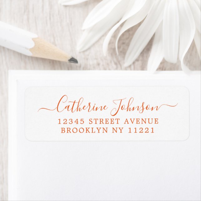 Étiquette Simple Elegant Girly Script Calligraphy Orange (En situation)