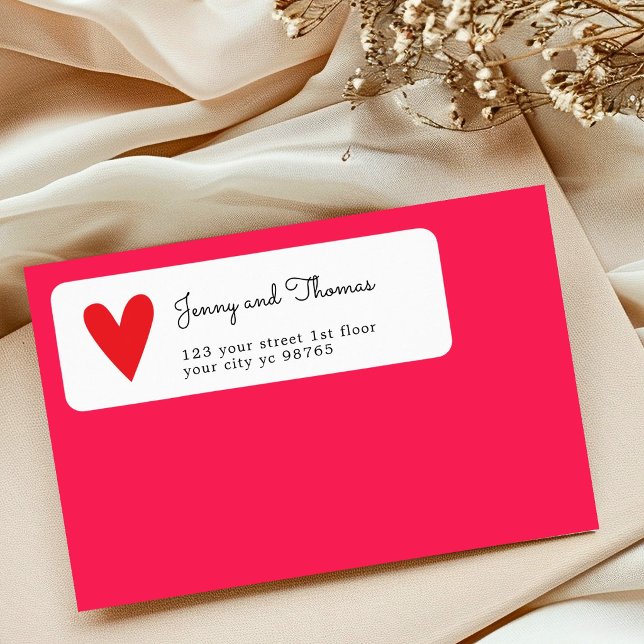 Étiquette Simple Élégant Mariage Cœur Rouge Blanc (Créateur téléchargé)