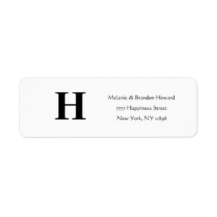 Étiquette Simple Elegant Noir Blanc Monogramme Retour initia
