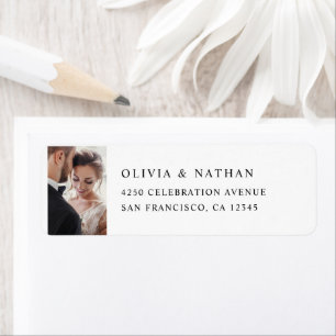 Étiquette Simple Elegant Text and Photo   Black and White