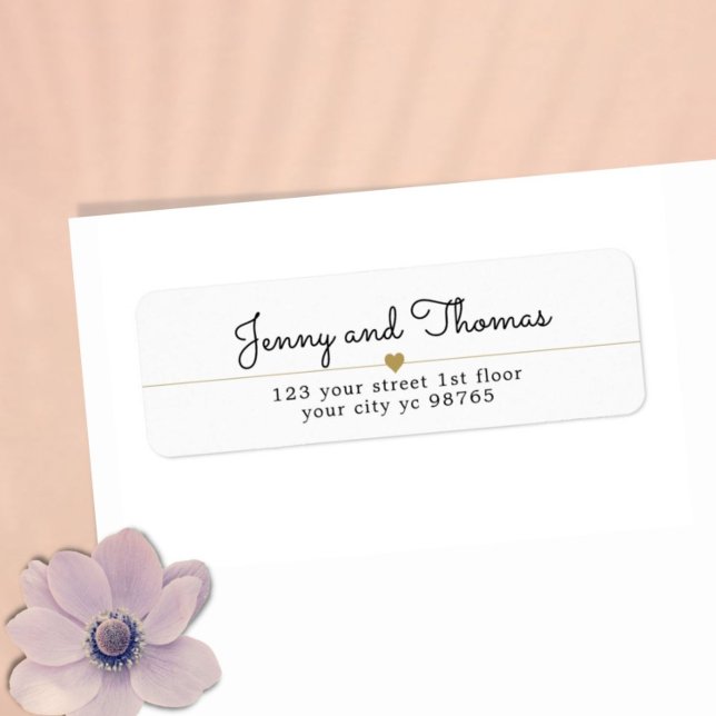 Étiquette Simple Elegant White Gold Heart Line Mariage (Créateur téléchargé)