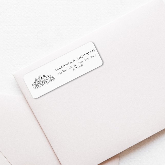 Étiquette Simple Fleur sauvage minimaliste adresse florale (Simple Wildflowers Minimalist Floral Address label)