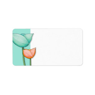 Étiquette Simple Flowers teal orange white Address Label