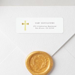 Étiquette Simple Gold Cross Christian Return Adresse