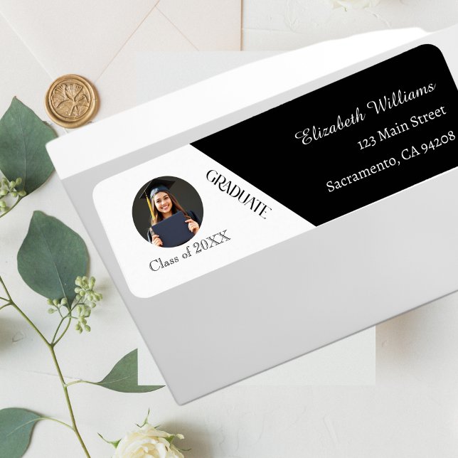 Étiquette Simple Graduation noir et blanc (Créateur téléchargé)