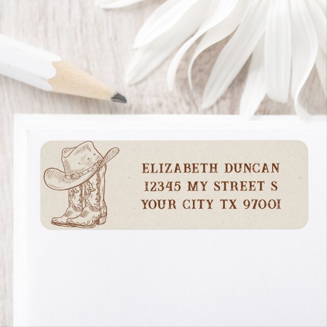 Étiquette Simple Hand Drawn Western Cowboy Boots Hat Country (En situation)