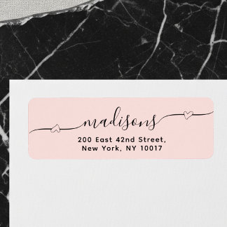 Étiquette Simple Heart Handwritten Script Blush Pink