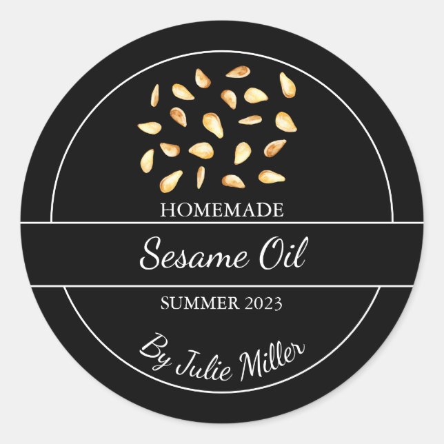 Étiquette simple maison à huile de sésame | Noir (Devant)