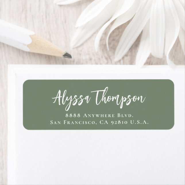 Étiquette Simple Modern Handlettering Name Script Green  (En situation)
