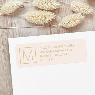 Étiquette Simple Monogramme Blush Pink & Gold Adresse de ret