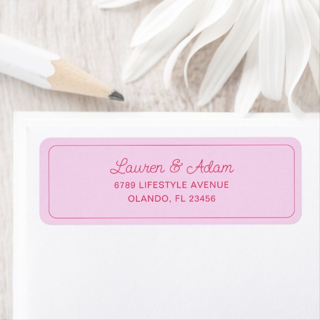 Étiquette Simple Pink & Red Wedding Return Address (En situation)