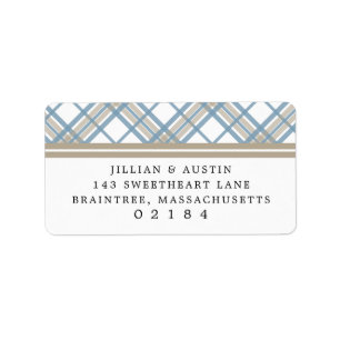 Étiquette Simple Plaid Blue & Tan Mariage Adresse de retour