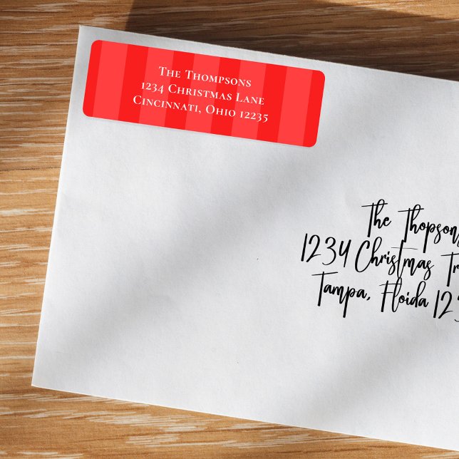 Étiquette Simple Rouge Whimsical Mignonne Fun Stripes (Whimsical red stripes with block-style white lettering. )