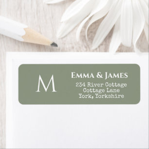 Étiquette Simple Sage Green Monogram Mariage Adresse de reto
