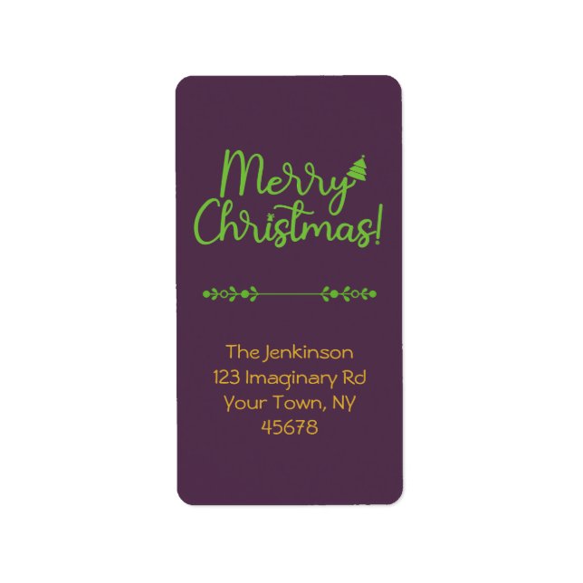 Étiquette Simple Script Joyeux Noël sur Adresse Violet (Devant)