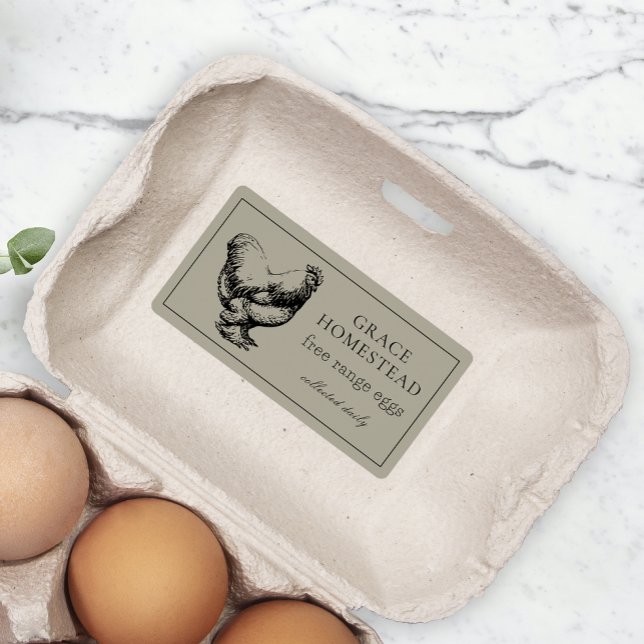 Étiquette Simple Taupe Cute Farm Chicken Oeuf Carton Produit (Créateur téléchargé)