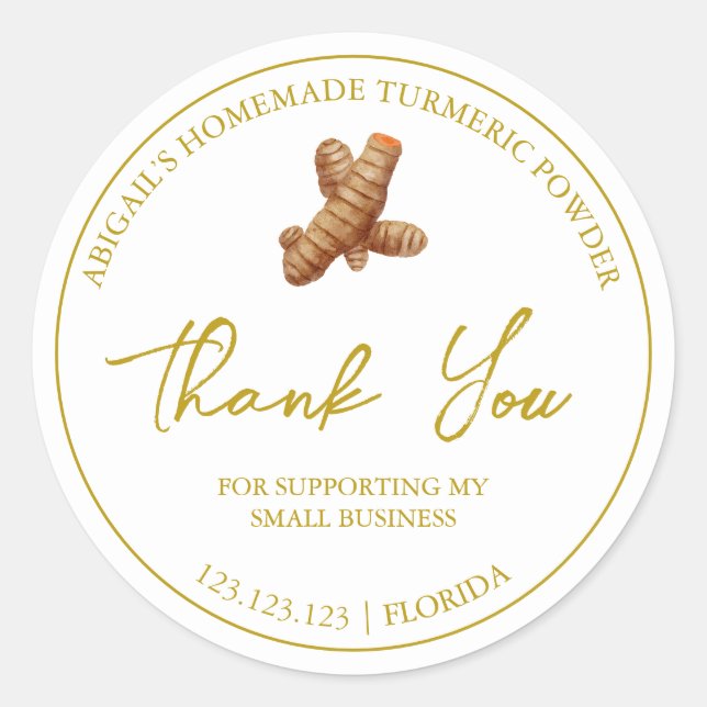 Étiquette simple Turmeric Thank You fait maison (Devant)