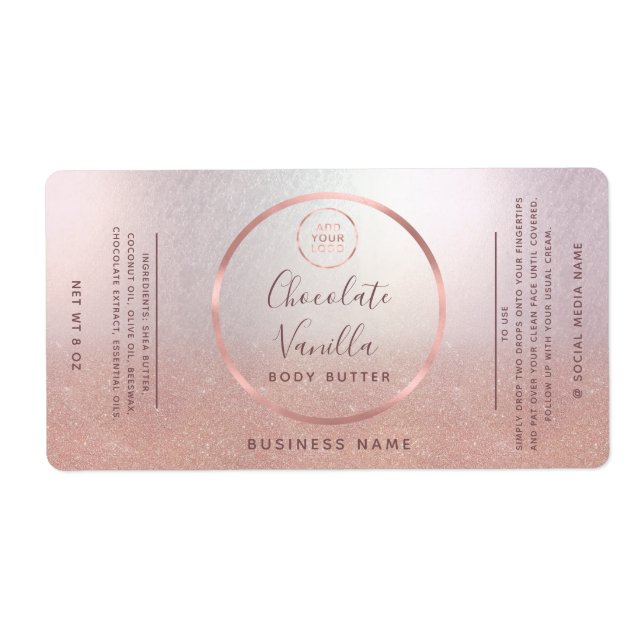 Étiquette Simple typographie cercle rose or cadre logo (Devant)