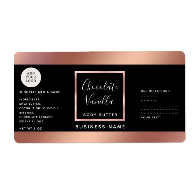 Étiquette Simple typographie noir rose or logo cosmétique (Devant)