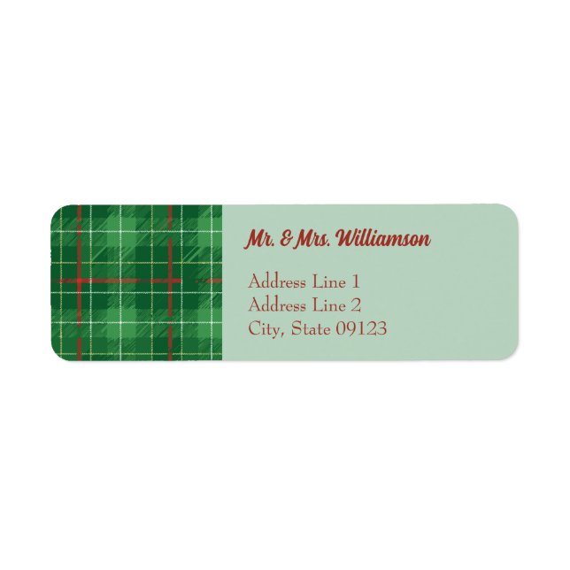 Étiquette Simple vert Noël Plaid Adresse de retour (Devant)