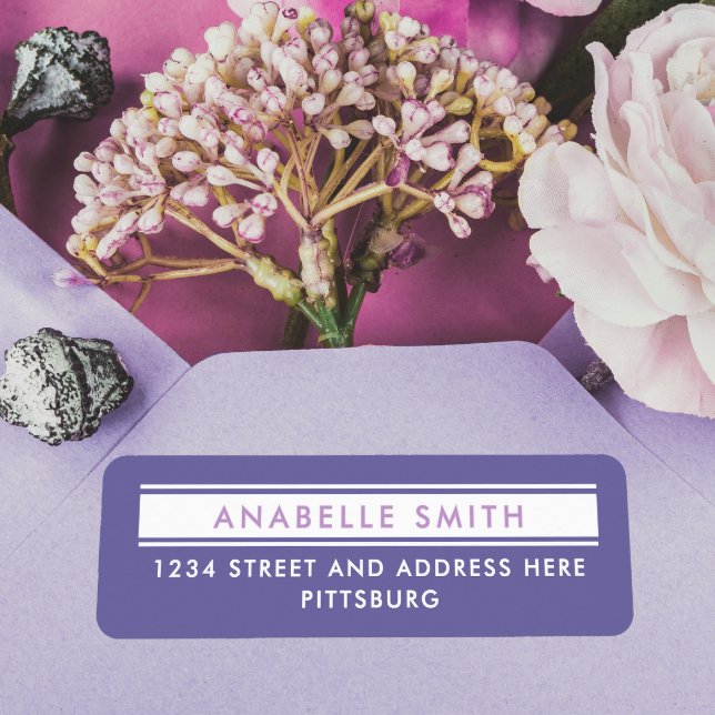 Étiquette Simple Violet Blanc Adresse de Retour Typo (Créateur téléchargé)