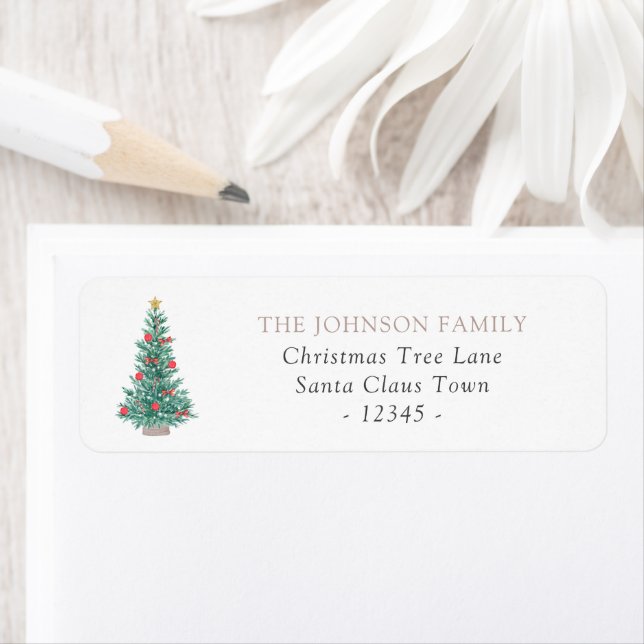 Étiquette Simple Watercolor Christmas Tree Festive (En situation)