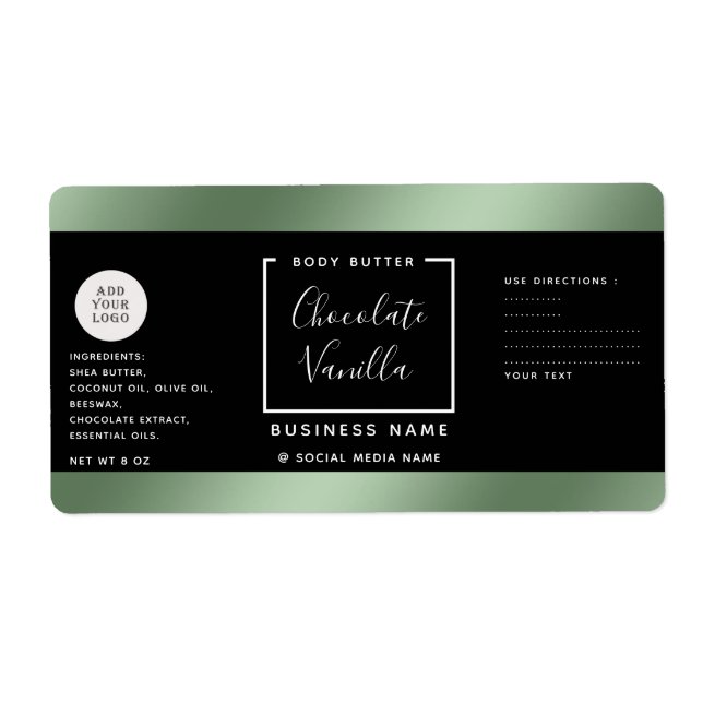 Étiquette Simples typographie lux noir vert cosmétique logo  (Devant)
