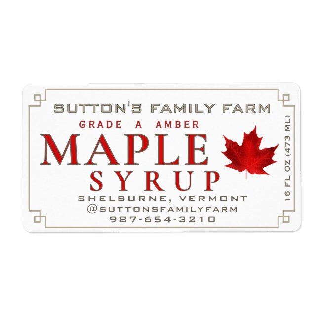 Étiquette Sirop d'érable Rouge sucre Feuille d'érable et fro (Devant)