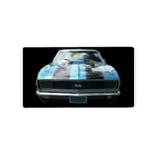 Étiquette Sky blue SS Camaro avec rayures noires