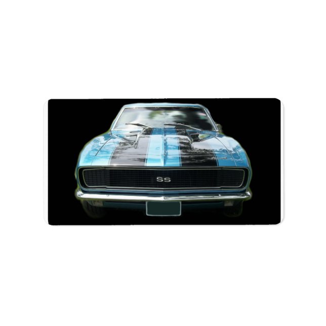 Étiquette Sky blue SS Camaro avec rayures noires (Devant)