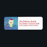 Étiquette Sleepy Christmas Owl Holiday Return Adresse Étique<br><div class="desc">Jolie petite chouette dans un chapeau de Santa,  avec un arrière - plan aqua bleu aquarelle. Facile à customiser avec votre propre texte. La couleur du texte peut être modifiée,  si vous le souhaitez.</div>