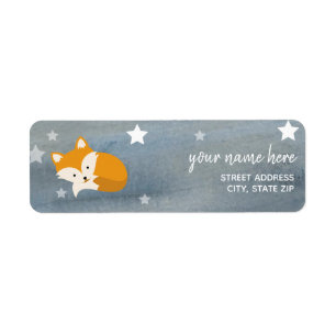Étiquette Sleepy Fox Stars Baby shower aquarelle