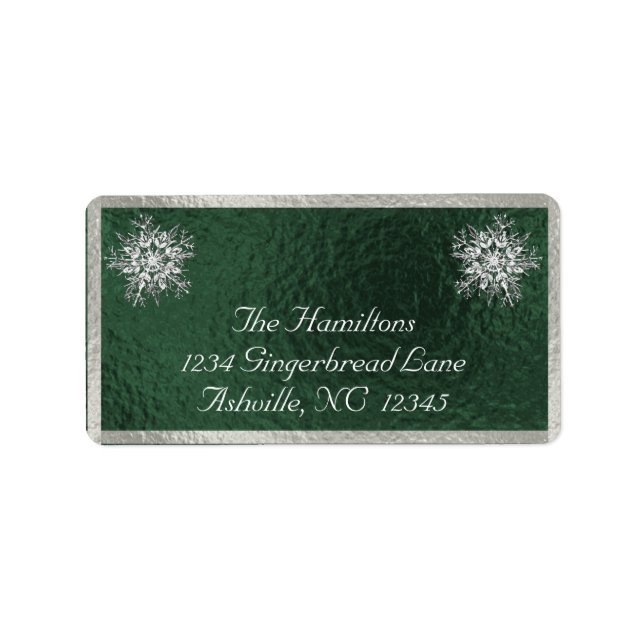 Étiquette Snowflake & Ribbon Holiday Return Address - Green (Devant)