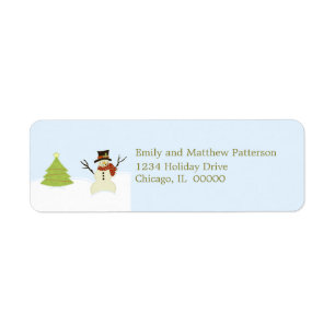 Étiquette Snowman and Tree Christmas Address Labels