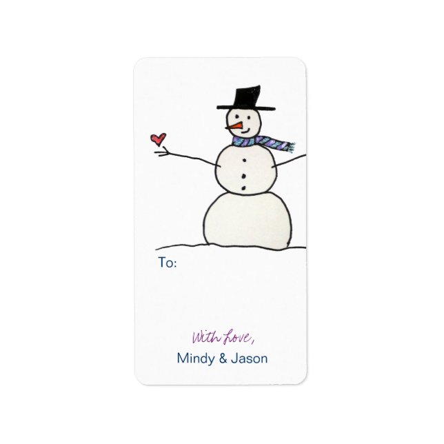 Étiquette Snowman avec Heart Gift Tags (Devant)